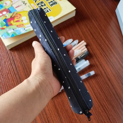 漠漠手作 可爱法棍笔袋 百搭藏青简约学生文具袋收纳便携文具盒