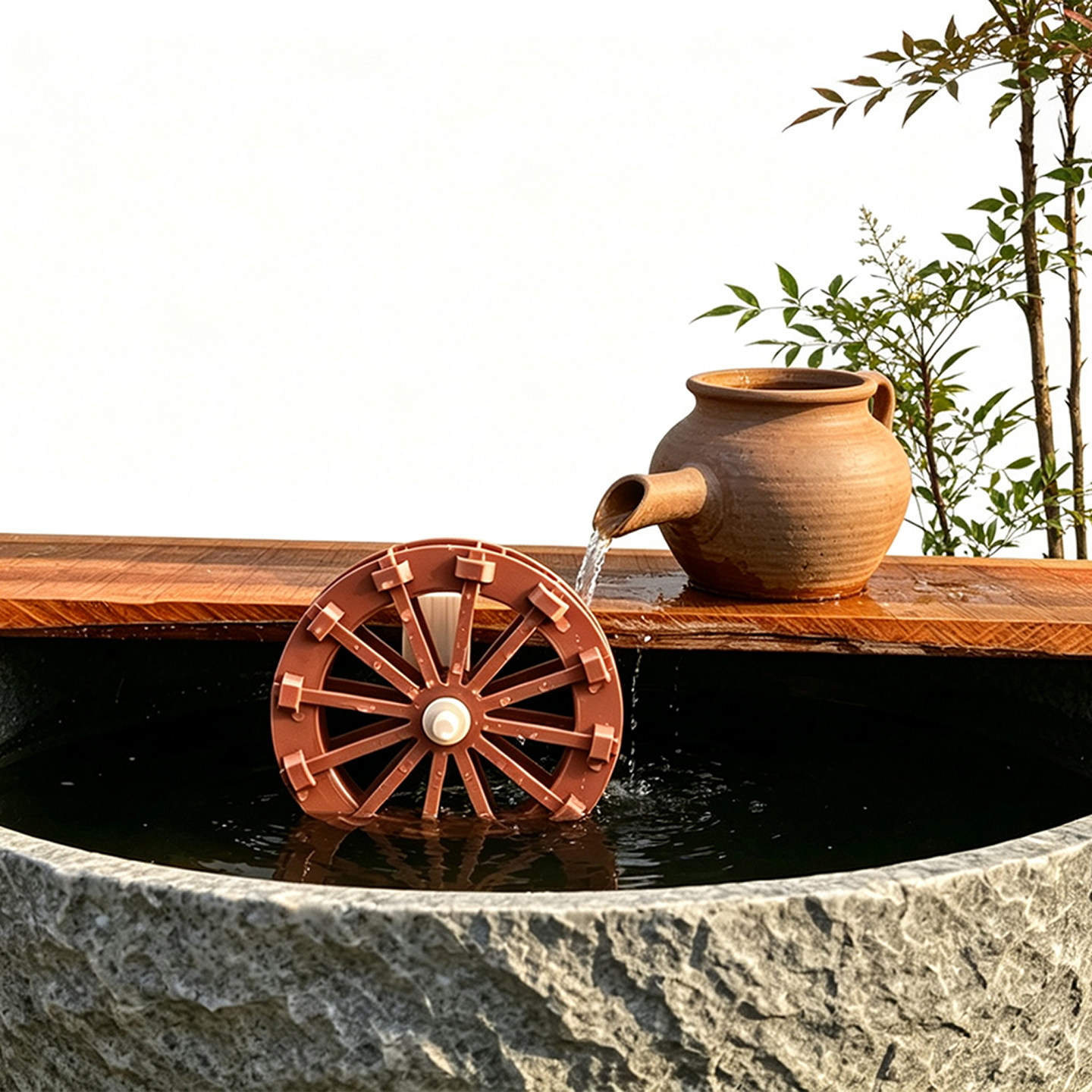 古法缸养鱼龟水轮水车鱼缸假山盆景风水轮水车装饰摆件园艺造景
