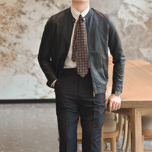 立领机车皮夹克男休闲帅气复古软皮衣潮流美式 韩版 外套 修身 春秋季