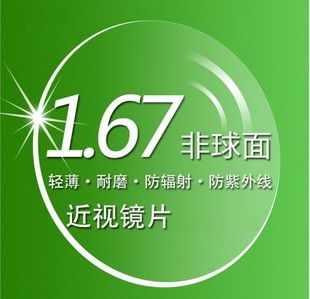 非球面近视镜片加硬 绿膜光学近视眼镜片1.67 可配镜近视片