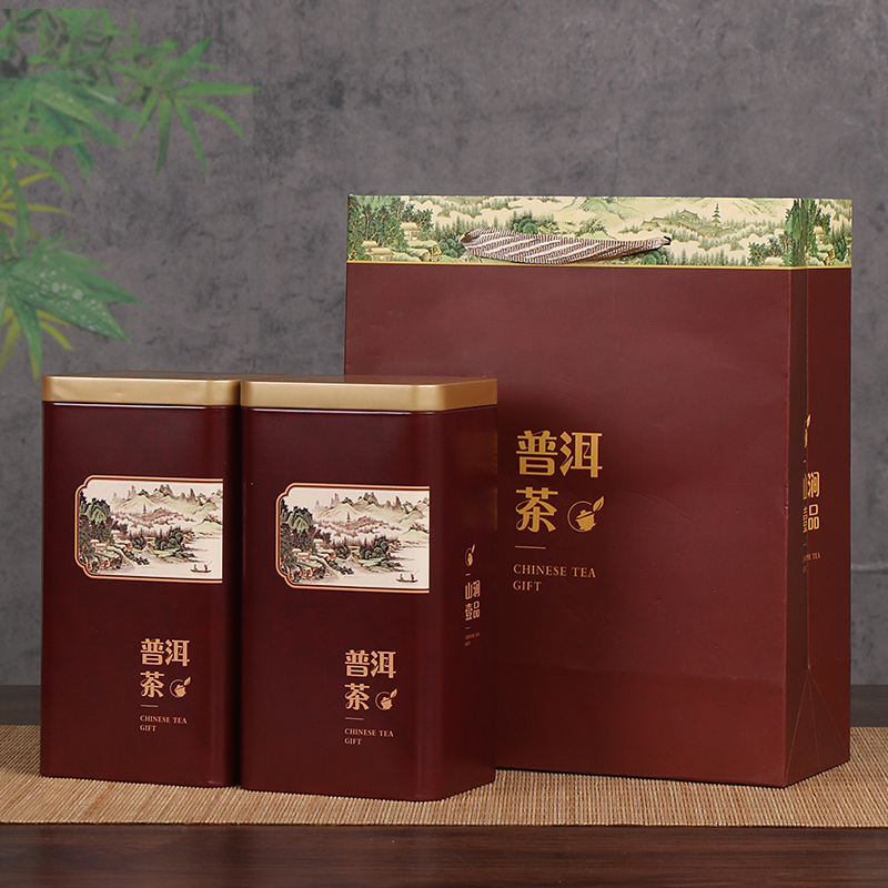 普洱茶叶罐铁罐储茶罐密封罐定制普洱茶红茶绿茶一斤装通用包装盒-封面