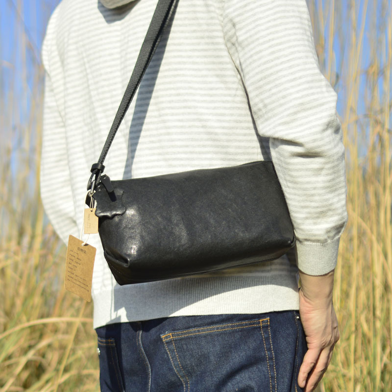 真皮斜挎包男士小跨包植鞣头层牛皮单肩包休闲潮流小背包简约男包