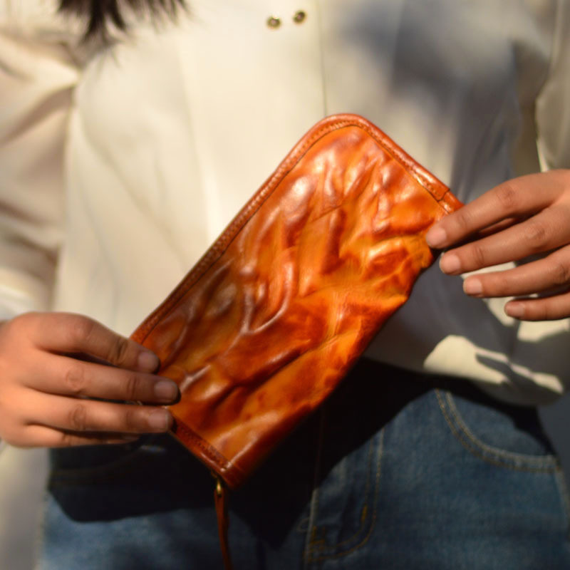 植鞣水洗商务休闲手工男包牛皮长款手拿包复古时尚真皮男士钱包