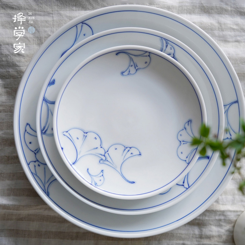 择学家 好时节景德镇手绘青花陶瓷盘子菜盘家用餐盘果盘套装中式