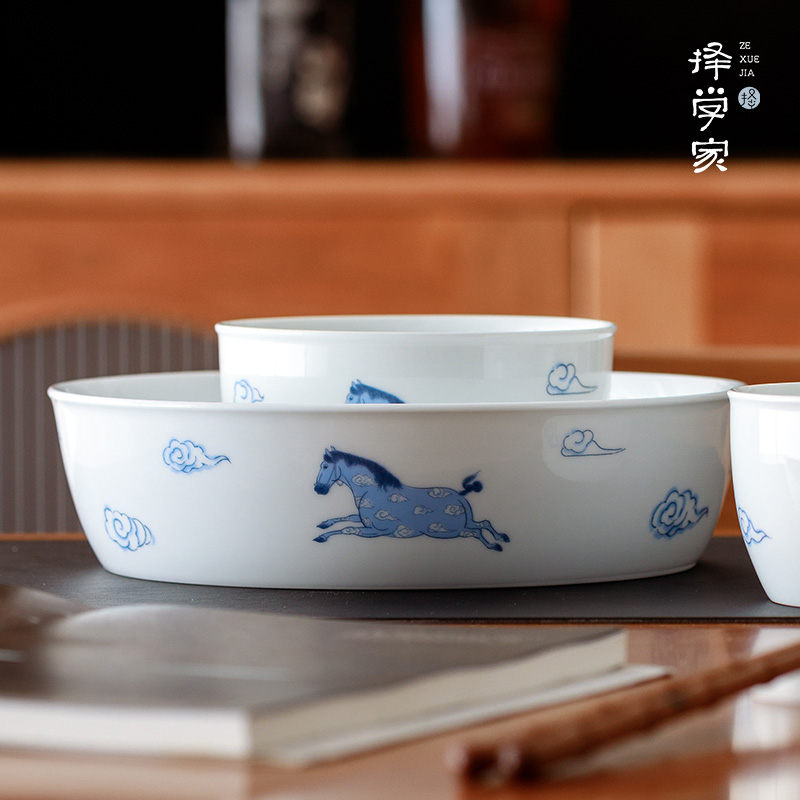 择学家自在遨游景德镇高温盘子家用菜盘中式精致高端盘子早餐深盘
