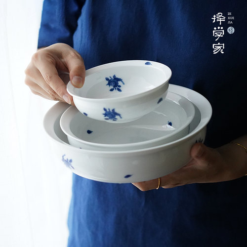 择学家瓷中式大众大碗手绘青花