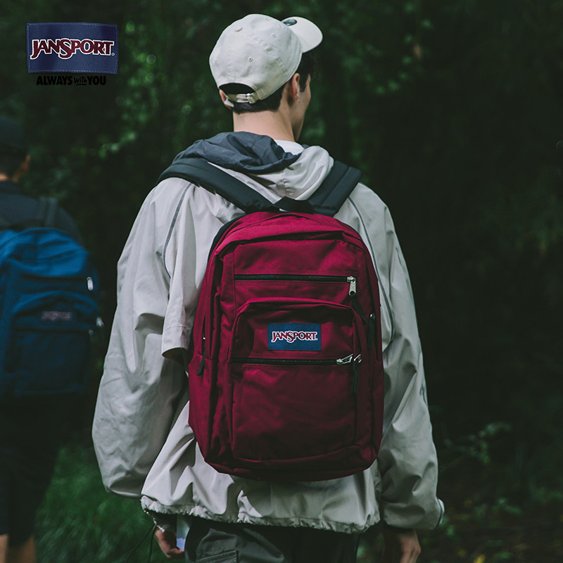 [好物体验专享]jansport双肩包女大学生书包男休闲背包深紫酒红