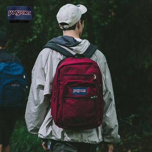 [好物体验专享]jansport双肩包女大学生书包男休闲背包深紫酒红