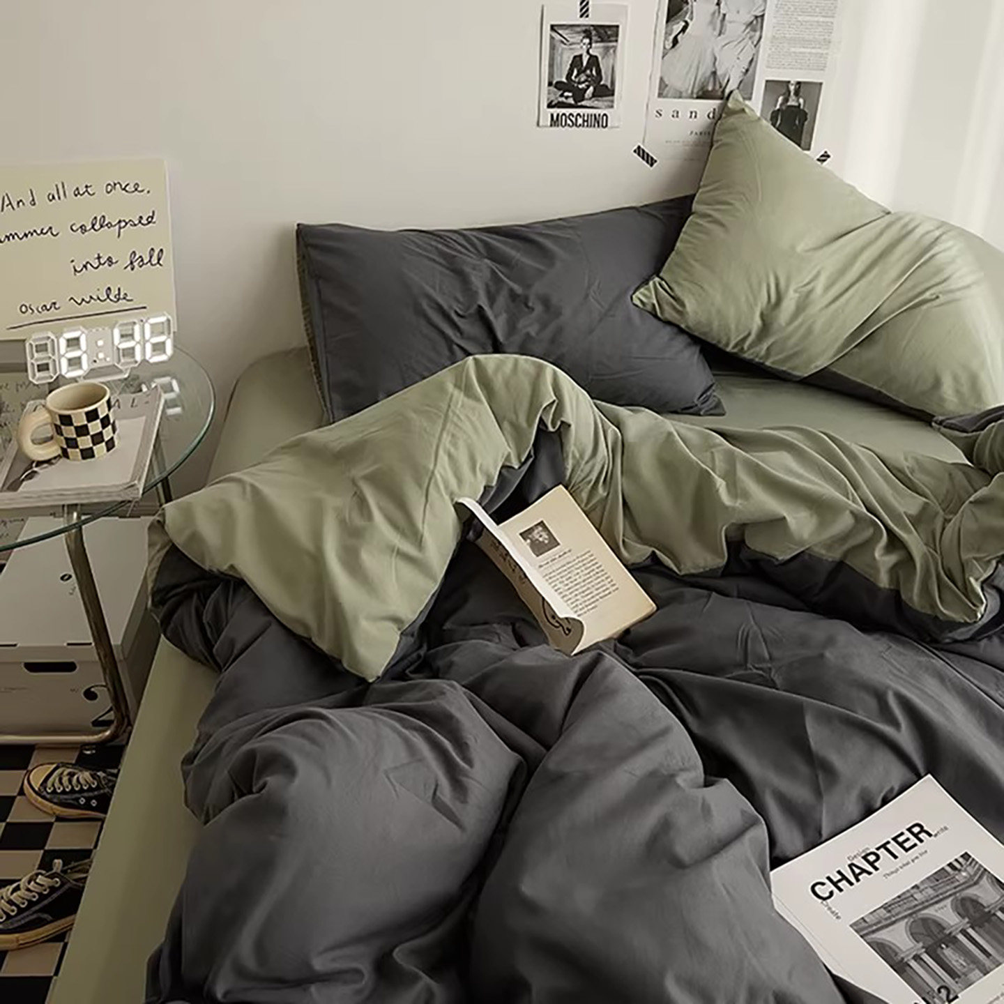 ins简约纯色双拼被套四件套纯棉全棉单人宿舍床单被单床上三件套4