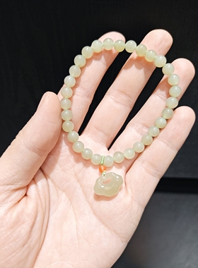 6m和田玉浅晴配15乘12m和田玉浅晴祥云手串手链油润无黑点品质好