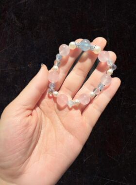 11m海蓝宝配粉水晶配贝珠肖战光点元素手串手链