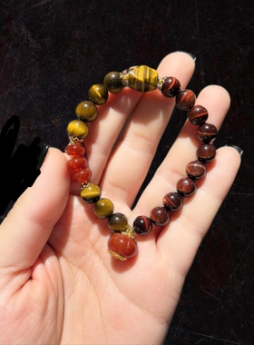 8m黄虎眼配红虎眼配算盘红玛瑙配灯笼红玛瑙滴溜手串手链