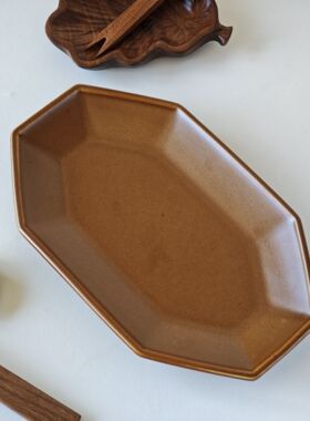 诺裔家 日式器 井山制陶八边菱形美拉德色系窑变浅盘菜盘刺身鱼盘