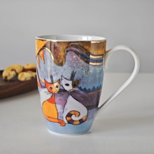 诺裔家 德器 Goebel高宝电镀金满花阿拉伯童话月亮猫马克杯Notte