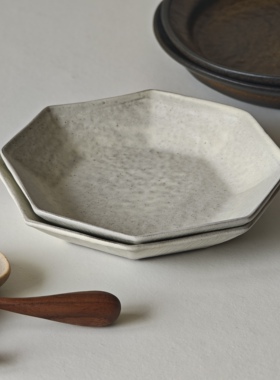 诺裔家 日式器 丸玲制陶志野烧轻量化设计原矿土粉引八边侘寂小盘