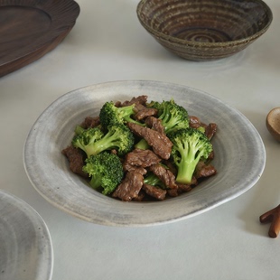 诺裔家 日式器 井山制陶粉引霜技法烧窑和风水滴涟漪形粗陶盘菜盘