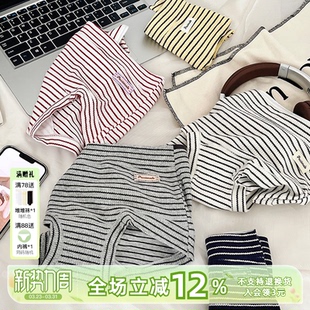抽屉旧日记~美式复古条纹运动纯棉女生四角内裤10A抑菌平角加长裆