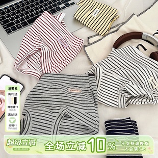 抽屉旧日记~美式复古条纹运动纯棉女生四角内裤10A抑菌平角加长裆