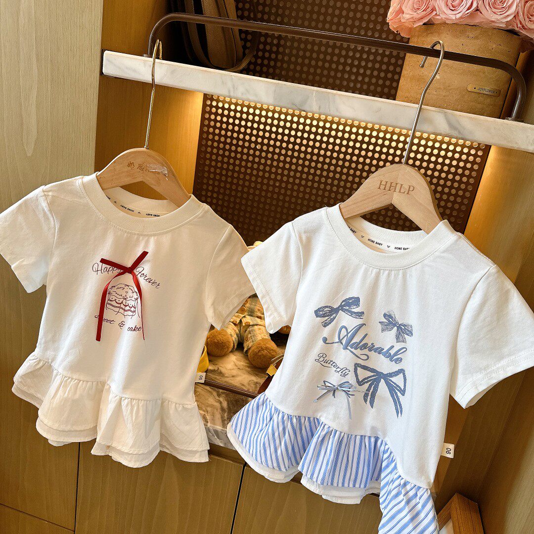 HHkids女童短袖T恤2026夏季新款甜美蝴蝶结韩版百搭上衣DCT261