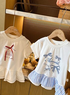 HHkids女童短袖T恤2026夏季新款甜美蝴蝶结韩版百搭上衣DCT261