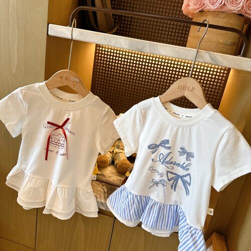 HHkids女童短袖T恤2026夏季新款甜美蝴蝶结韩版百搭上衣DCT261