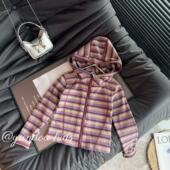 连帽无骨拼接条纹拉链韩版 长袖 女童2026春款 休闲上衣FWT305 帽