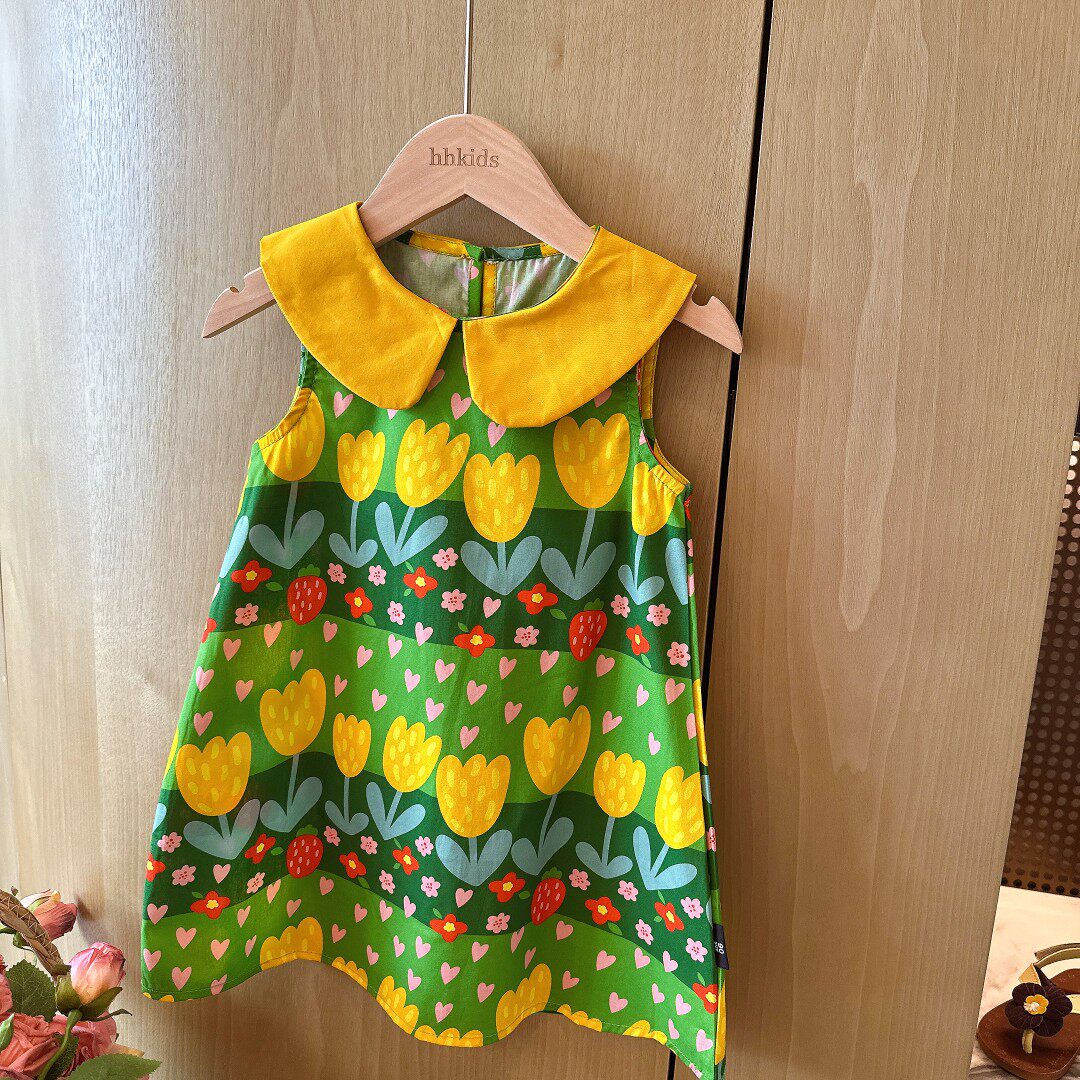 HHkids女童洋气田园无袖碎花裙夏装女童连衣裙娃娃领背心裙AQZ810