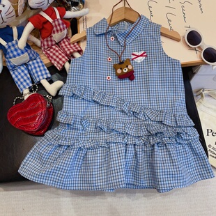 HHkids女童格子裙2026新款 背心裙洋气甜美花边连衣裙BQZ267 韩版