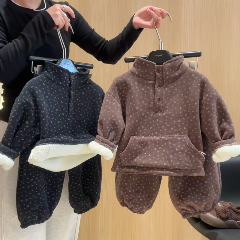 【暖暖套装】秋冬加绒加厚韩系碎花套装保暖卫衣两件套ATZ032