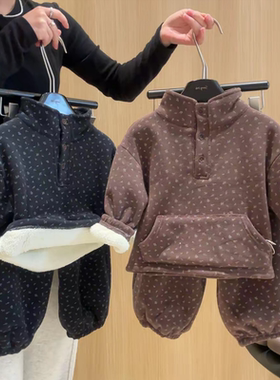 【暖暖套装】秋冬加绒加厚韩系碎花套装保暖卫衣两件套ATZ032