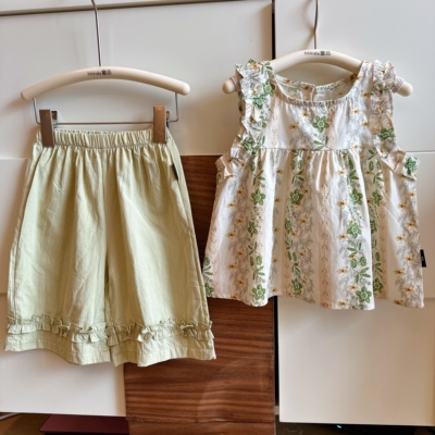 HHkids2026新款儿童碎花无袖上衣阔腿裤两件套甜美花边BTZ229