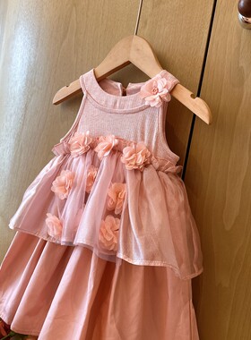 HHkids女童连衣裙夏季宝宝无袖网纱裙礼服裙花朵立体公主裙BQZ201