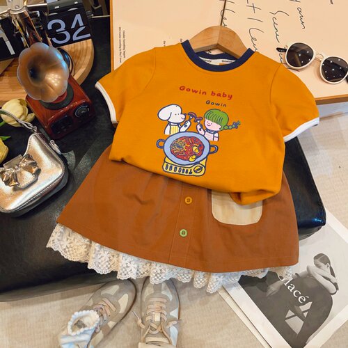 HHkids女童韩系休闲套装夏季新款洋气时尚短袖T袖短裙套装DTZ155