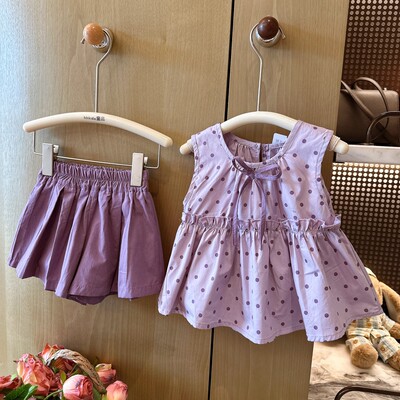 HHkids夏季新女童波点背心短裤套装女宝韩版洋气舒适两件套BTZ523