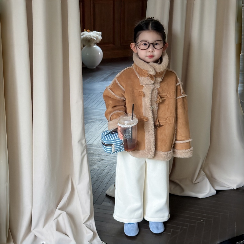 套装秋冬2025新款韩版女童洋气立领加绒外套加绒阔腿裤两件套