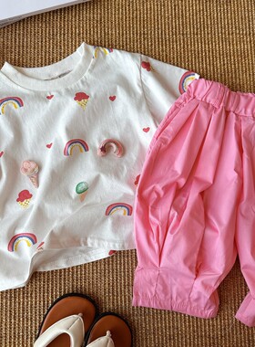 HHkids2026夏季新款时髦立体图案短袖上衣宝宝阔腿七分裤CTZ0366