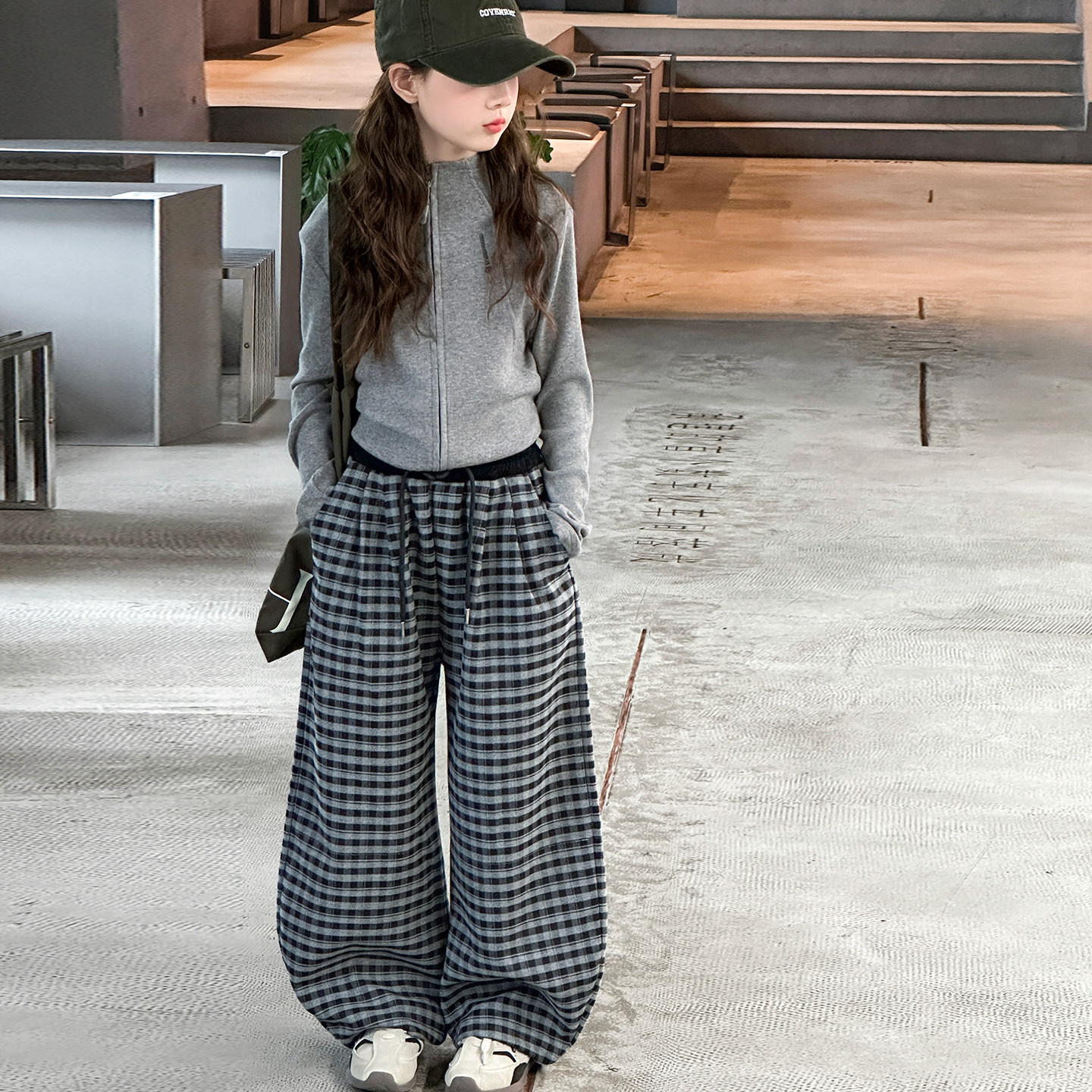 女童秋季新款套装休闲纯色拉链上衣格子弯裤休闲百搭两件套HTZ039,童装/婴儿装/亲子装,套装,淘宝优惠券,粉丝福利购,淘宝优惠卷