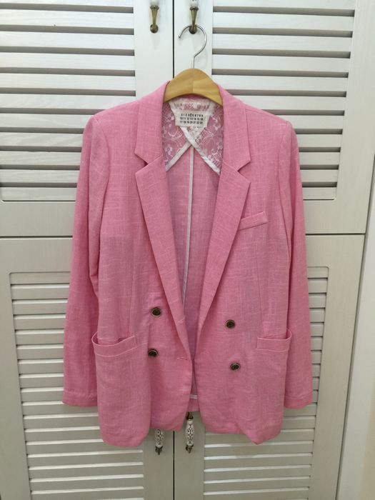 【遇见柒月】韩国代购女装 春季新品棉麻双排扣垫肩西服外套