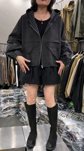 连帽卫衣拉链外套女设计感小众灯笼袖格子上衣韩版时尚洋气长袖潮