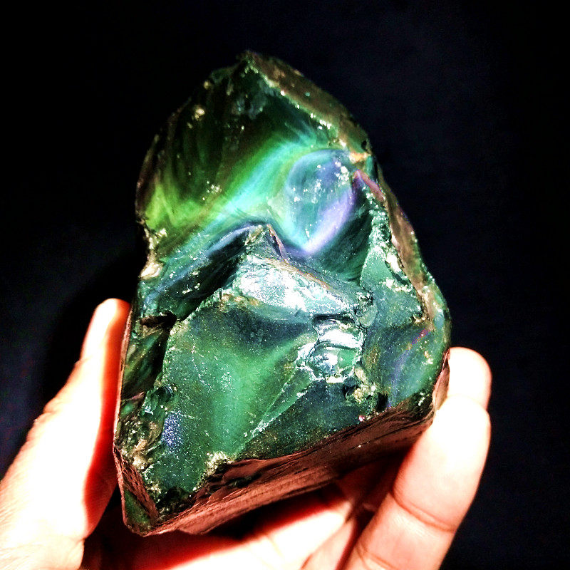 天然彩虹眼黑曜石原石毛料雕刻料水晶玉石裸石摆件收藏标本石实拍