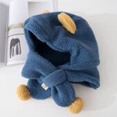 羊羔绒可爱小熊帽子围脖一体秋冬儿童可爱保暖防风护耳帽户外防寒