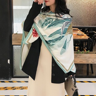 女士秋冬夏季外搭旅游防晒披肩植物印花斜纹130方巾马来头巾丝巾