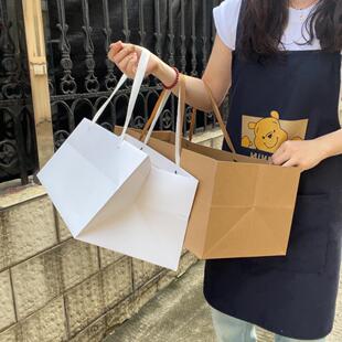 纸袋手提袋子白色黑色牛皮纸购物鲜花袋子野餐礼品袋子加长送礼袋