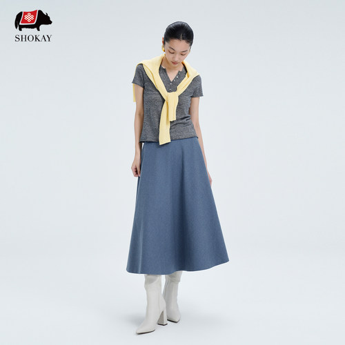 棉牦牛绒高腰A字廓形垂感半身裙
