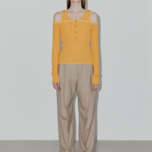 套装 Ryanj小众设计感针织衫 露肩性感两件套罗纹针织背心女短开衫