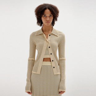 条纹针织衫 Rynaj设计师开衫 设计感翻领毛衣韩国小众ins风 上新