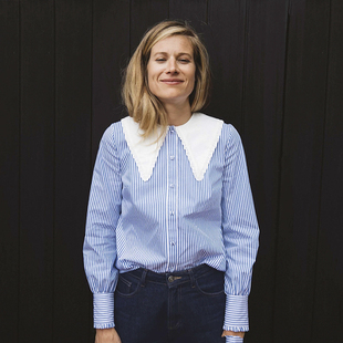 法国小众设计师条纹衬衫 savis白色大翻领 娃娃领尖领复古海军法式