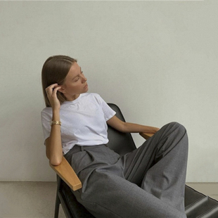 宽松白T圆领高支匹马棉中线 Blue北欧小众设计正肩白T恤基础款