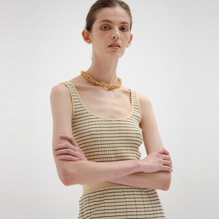 Ryanj设计感吊带背心露脐针织马甲修身 显韩国小众设计师复古条纹