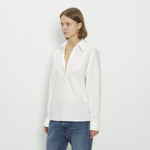 落肩廓形衬衫 蝙蝠袖 敞口领通勤 大V领衬衫 RJ瑞典小众设计感白衬衫